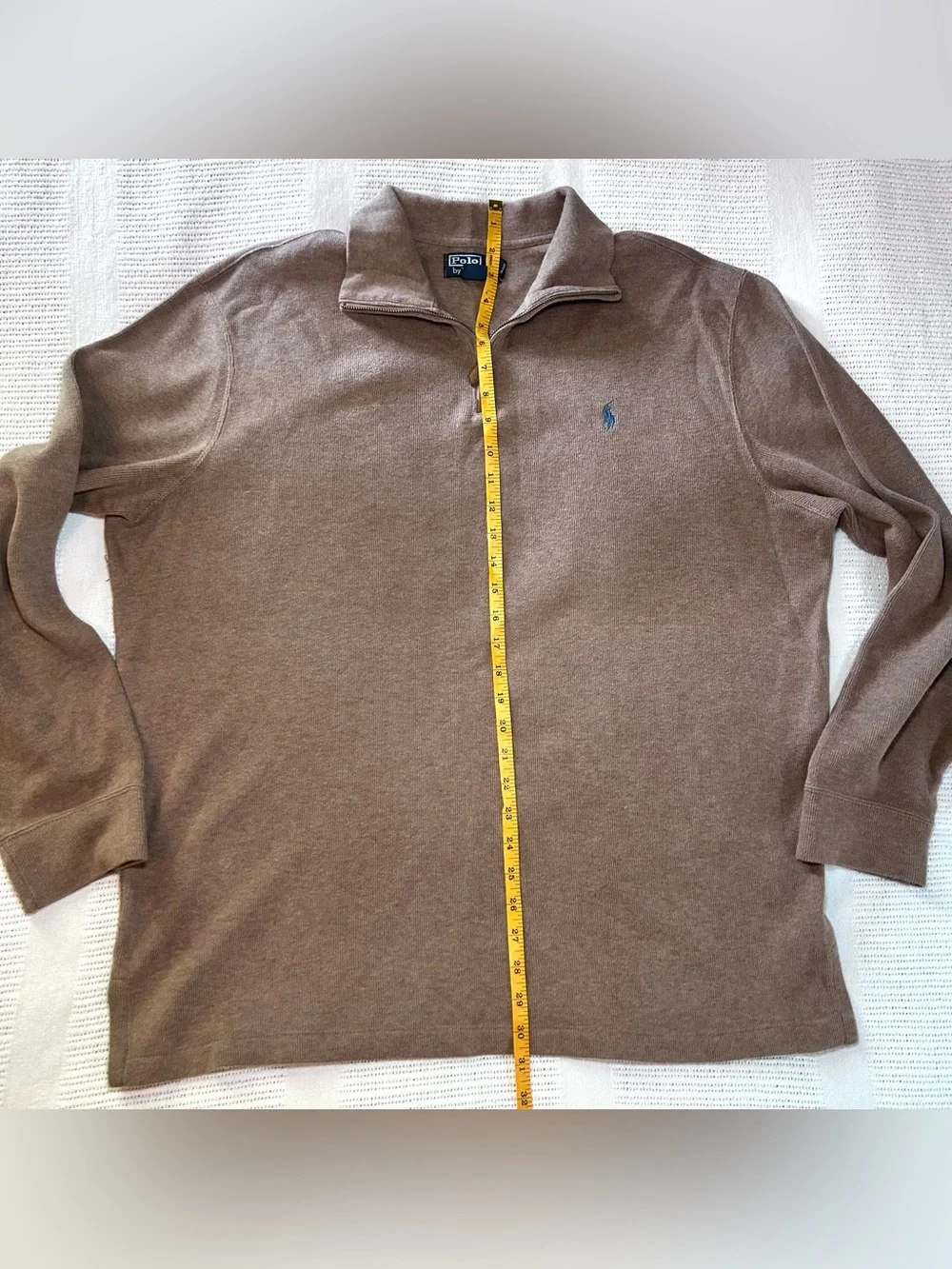 Polo Ralph Lauren Tan Cotton 1/4 Zip Men’s Sweater XL Light Blue Pony
